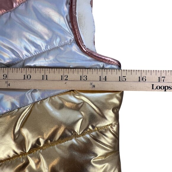 Girls S Epic Threads Reversible Metallic Gold Pink Faux Fur Vest Warm Layering - Picture 7 of 10